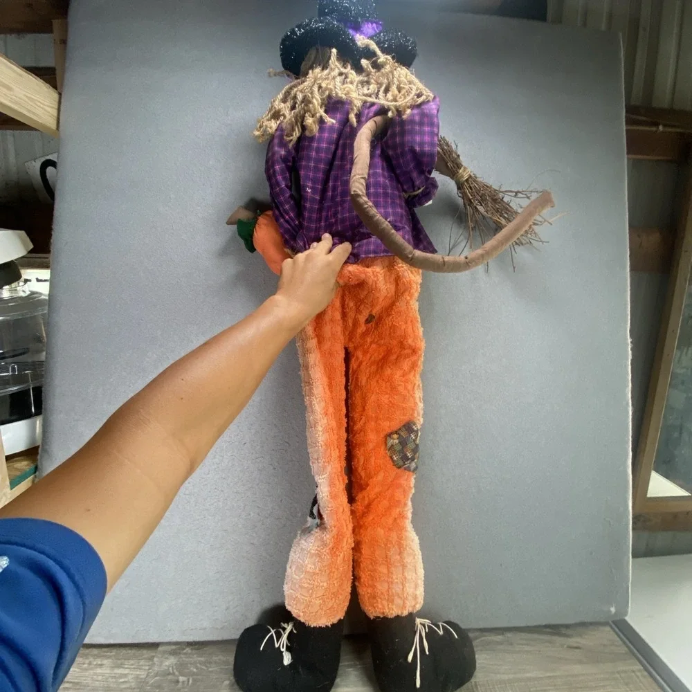 Halloween Scarecrow Witch Yard Decoration Plush Black Cat Pumpkin 5' Tall